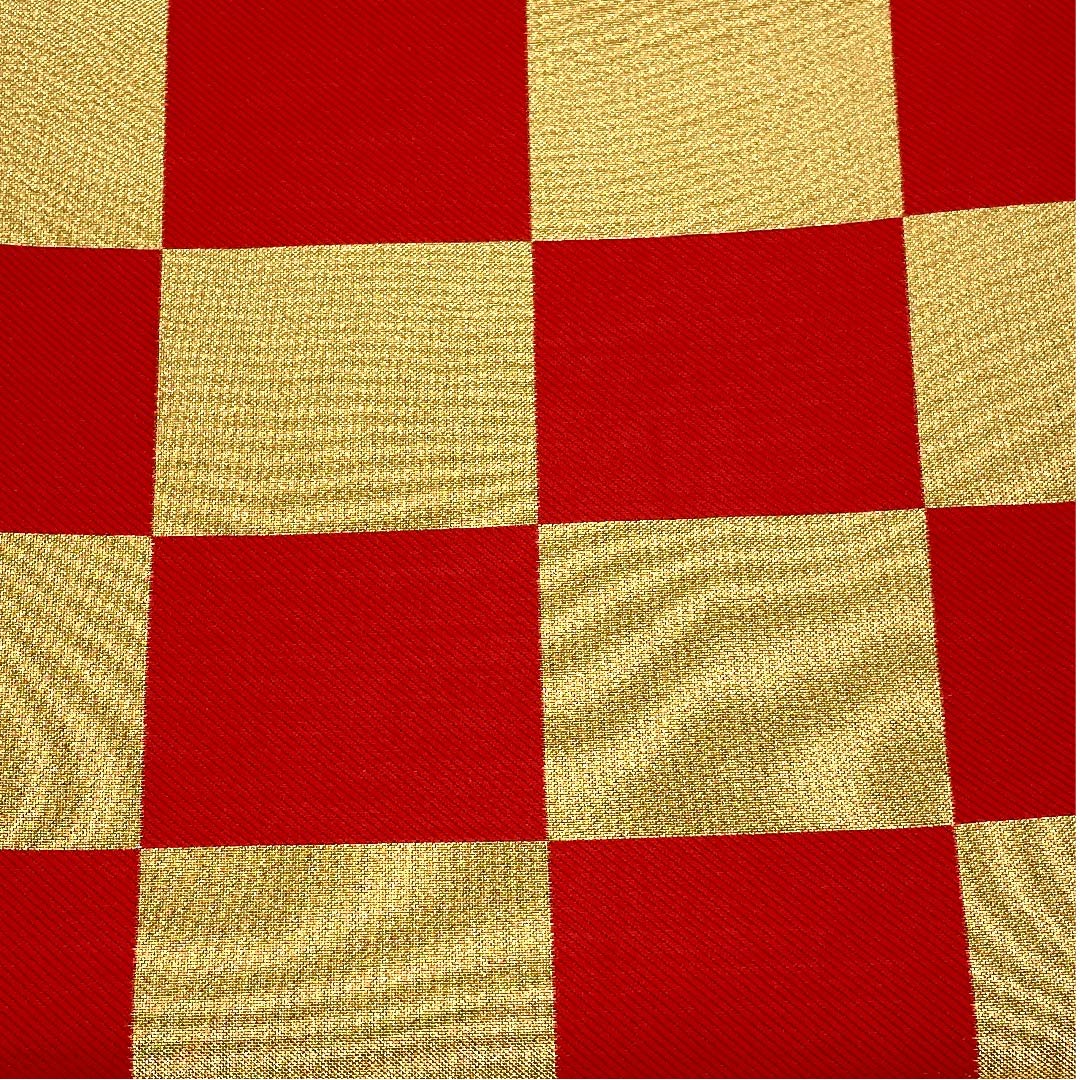 Gold-colored Fukuro Obi for Furisode, Checkered, Length 436cm, Pure Silk, S-Rank, Six-way, Formal, Gold-based, 1123006242321