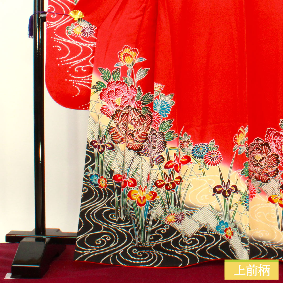 振袖 正絹 身丈164.5cm 裄丈68cm 袷 土耳古赤色(とるこあかいろ) 京紅型 吉祥文様 Sランク 赤系 1113002062412