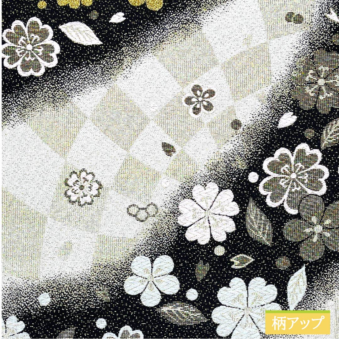 Fukuro Obi, pure silk, chalky white, cherry blossom, plum, checkered pattern, obi length 436cm, S rank, six-pass, formal, white, 1123011492311