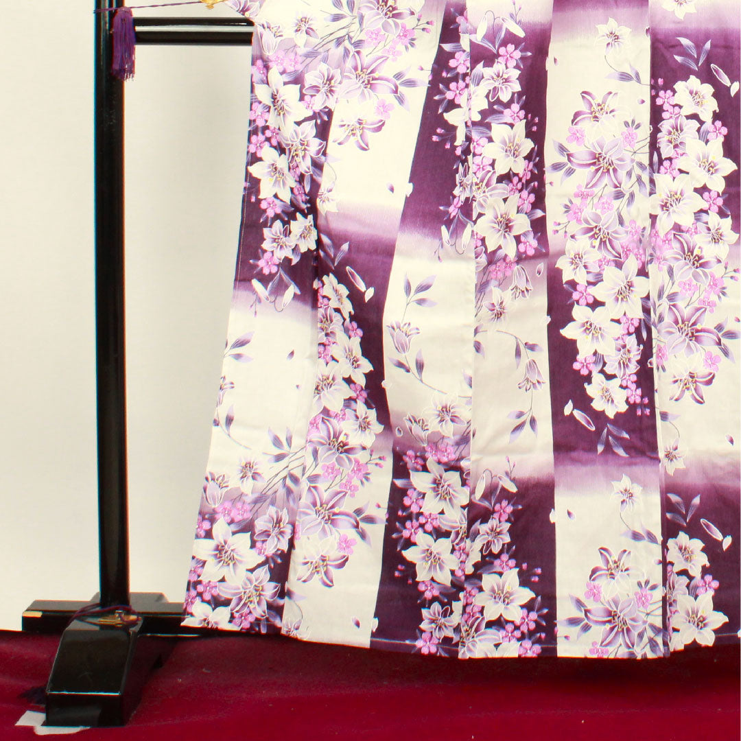 Yukata Checkered Floral Pattern Cotton S Rank Single Layer Length 162cm Sleeve Length 66.5cm White 1118001532411