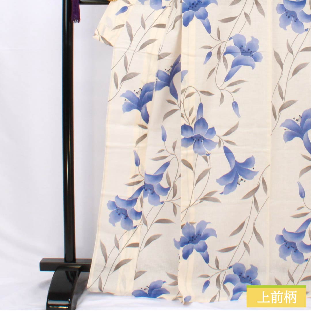 Cotton Yukata, Length 167.5cm, Sleeve Length 70cm, A Rank, Single Layer, Cream, Light Color (Usunikuro), Lily Pattern, 1118006223515