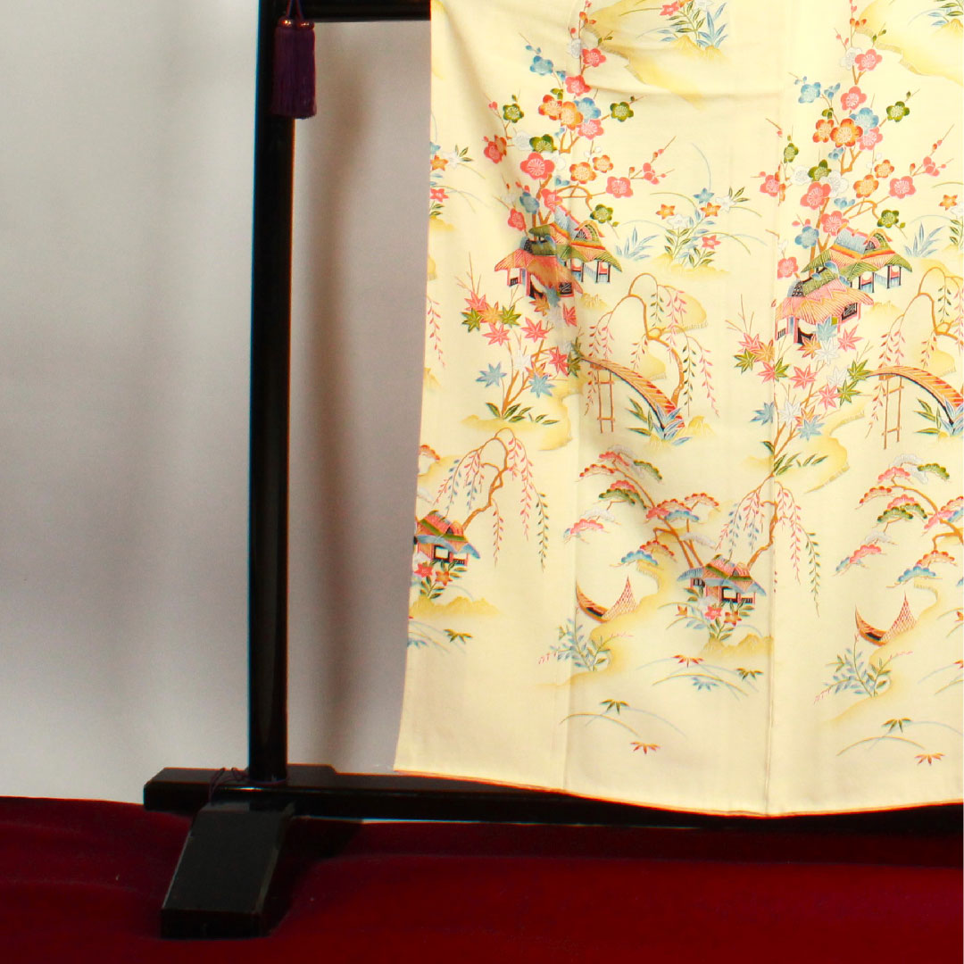 訪問着 袷 身丈158.5cm 裄丈62cm 鳥の子色 松竹梅 茶屋辻模様 正絹 Sランク クリーム系 1112001592315