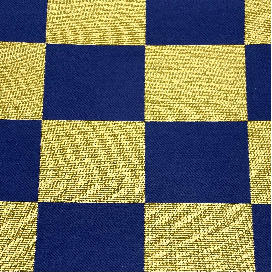 Gold-colored Fukuro Obi for Furisode, Checkered, Length 448cm, Pure Silk, S-Rank, Six-way, Formal, Gold-based, 1123006302321