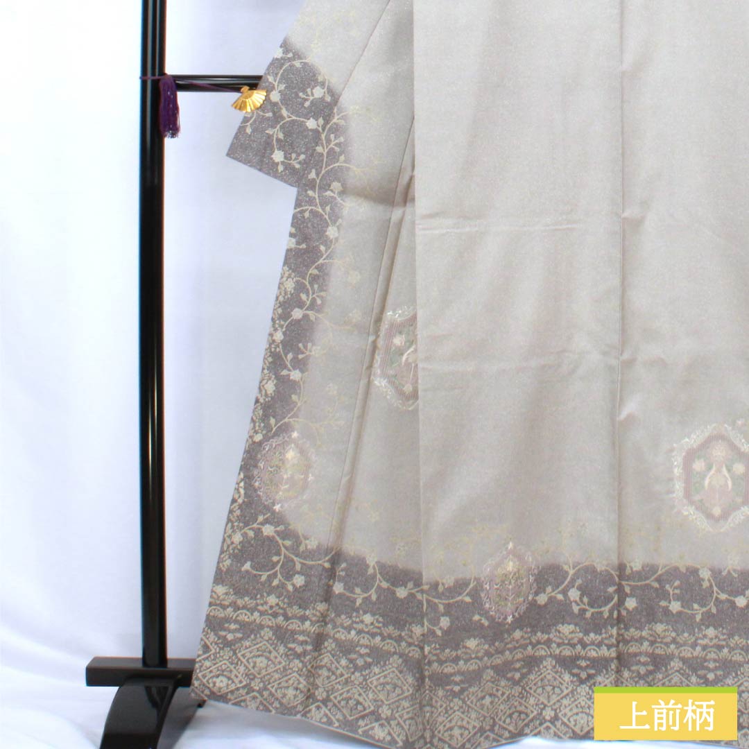 訪問着 正絹 Sランク 袷 身丈164.5cm 裄丈64.5cm 絹鼠色(きぬねずいろ) 蘇州刺繍 汕頭刺繍 抽象模様 グレー系 1112006422422