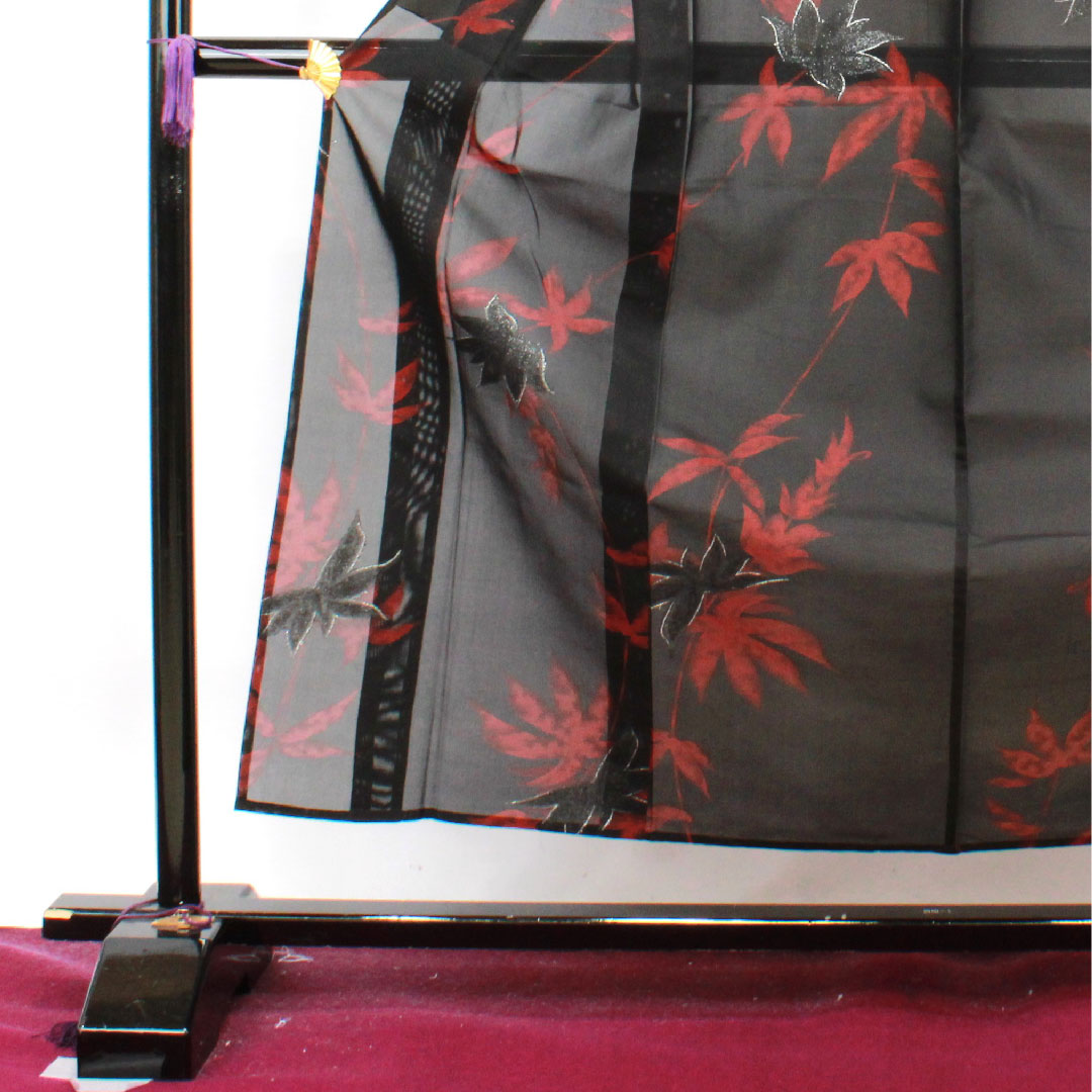 夏物 正絹 小紋 身丈156.5cm 裄丈62cm 抽象模様 紗 Aランク 黒系 1132001083310