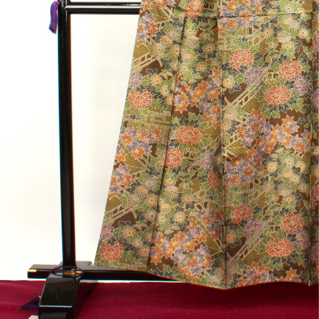 小紋 身丈158.5cm 裄丈64cm 袷 苦色 草花模様 正絹 Aランク 茶系 1115002723314