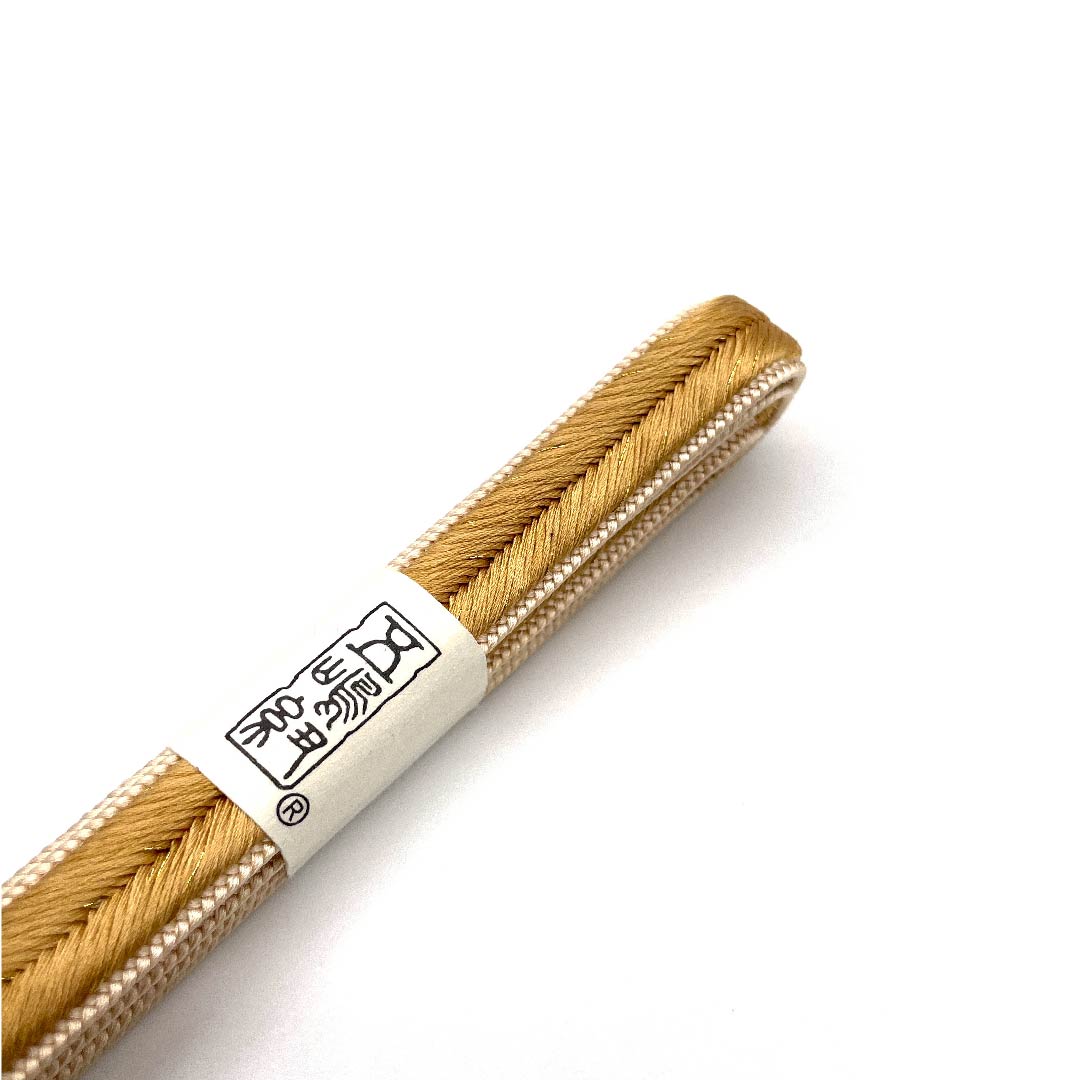 (新古品) 帯締め 正絹 四分紐 薄肉色(うすにくいろ) 五嶋紐 江戸組紐 金属糸使用 長さ約159cm 幅約1.2cm セミフォーマル Aランク クリーム系 1135000903915