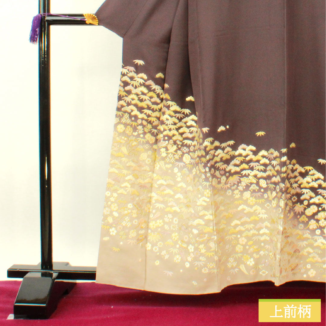 色留袖 正絹 身丈159.5cm 裄丈66cm 袷 紫烏色(しうしょく) 蘇州刺繡 吉祥文様 パールトーン加工 Aランク 紫系 1111001303320