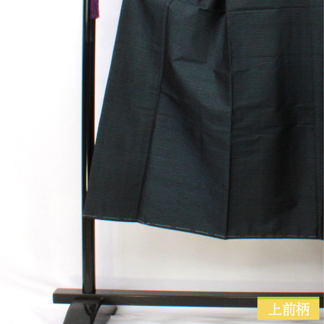 Men's silk S-rank kimono, length 141.5cm, sleeve length 64cm, Oshima Tsumugi with double-patterned horizontal kasuri pattern, basting threads included, lined, navy blue, product number 1119001732418