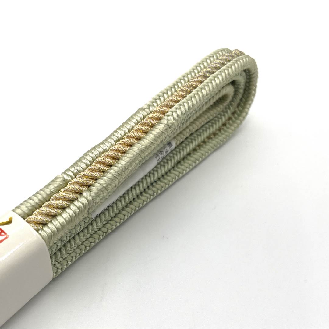 Obijime (silk obi) - quarter string, sulfur color, gold color, new old stock, length 165cm, width 1.5cm, formal, S rank, green, 1135003052319