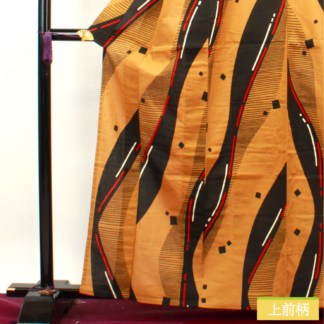 Yukata Cotton Length 163.5cm Sleeve length 62.5cm A rank Single layer Brown Fox color Geometric pattern 1118004843414