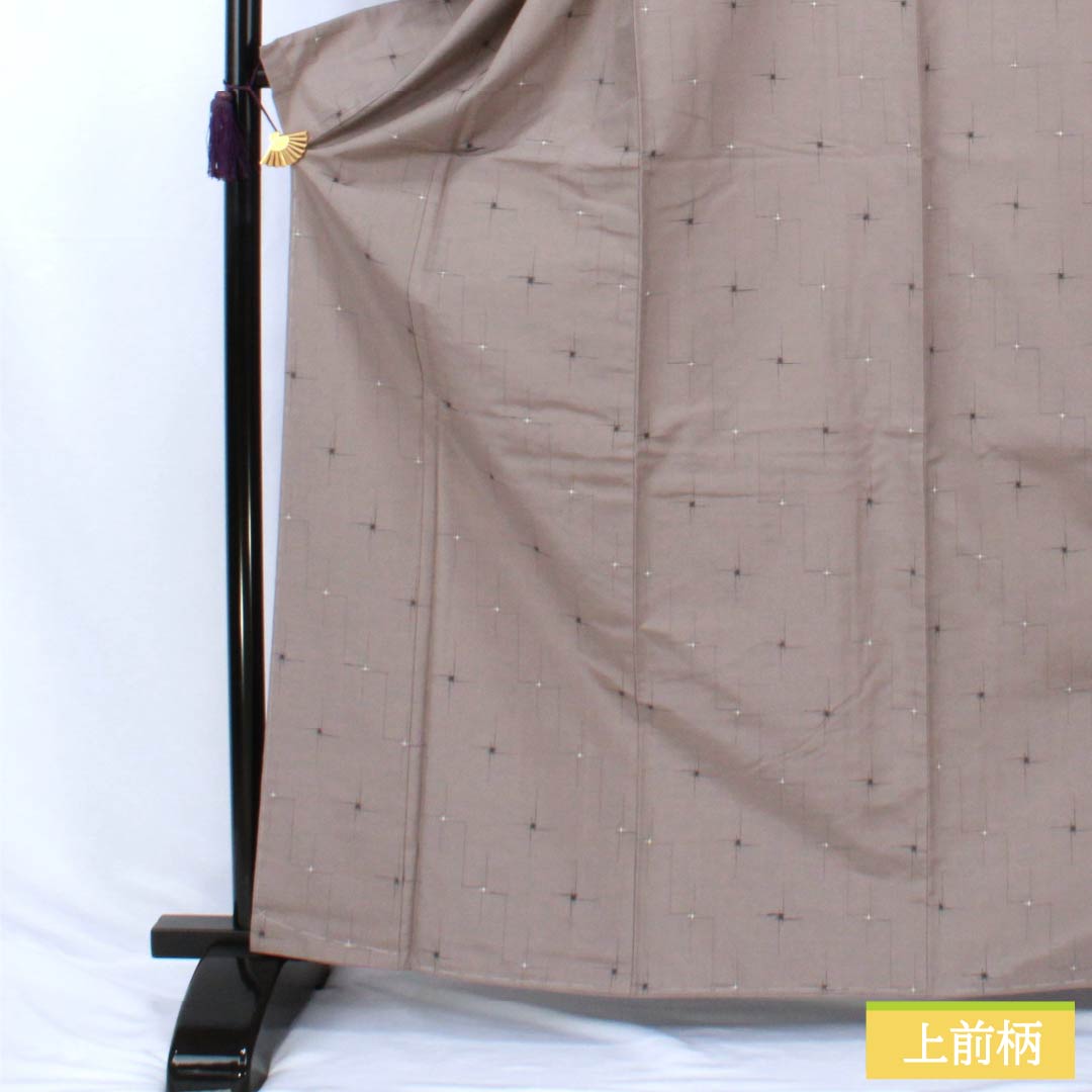 Tsumugi Silk S Rank Length 165.5cm Sleeve Length 64cm Akunezumi-iro Geometric Pattern With basting thread Lined Gray 1116005002522