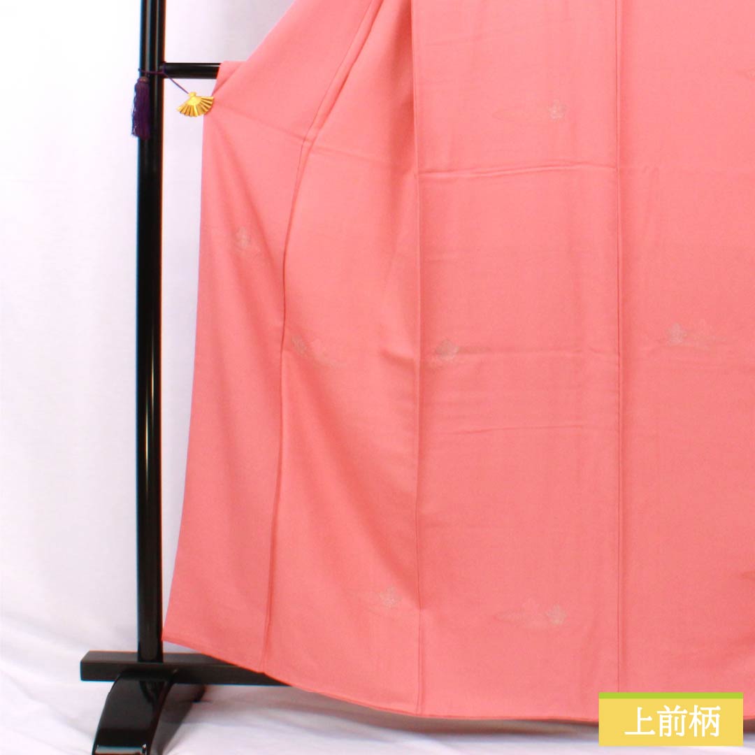 Solid-colored kimono (iromuji) made of pure silk, grade A, length 161cm, sleeve length 63cm, peach-red (tokoshoku) color, Kumi silk, durable dyeing, Tango crepe, lined, pink, product number 1114002443413