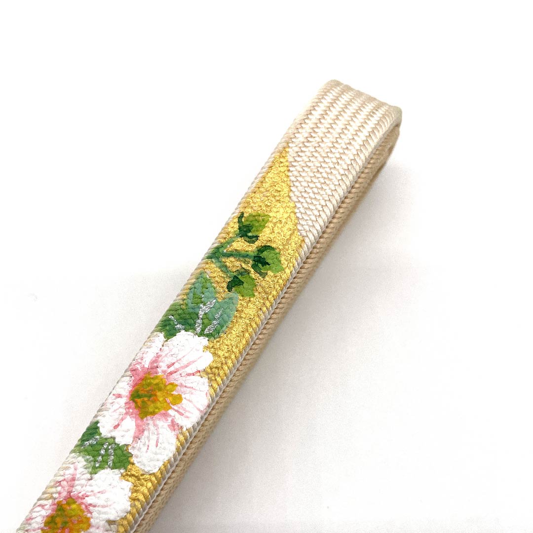 (新古品) 帯締め 正絹 四分紐 生成り色(きなりいろ) 芙容 中村勝雲 手描き 長さ約165cm 幅約1.5cm セミフォーマル Sランク ベージュ系 1135000172325
