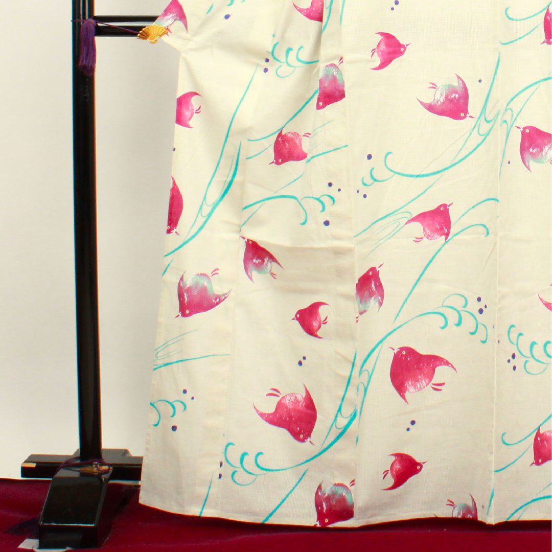 Yukata Milky White Houndstooth Cotton S Rank Single Layer Length 166.5cm Sleeve Length 66.5cm Cream 1118001912515