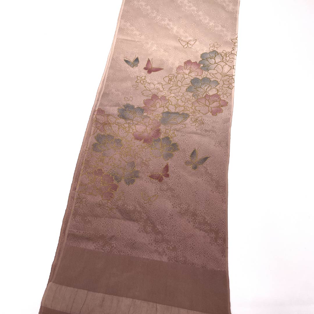 Obiage silk S rank semi-formal pale red butterfly flower length approx. 165cm width approx. 29.5cm pink 1136002782913