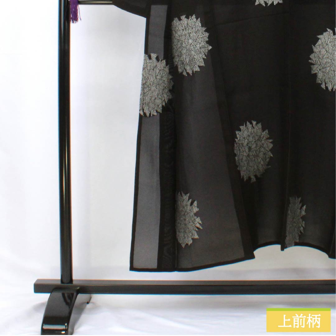 Summer Polyester Komon Kimono, Length 147cm, Sleeve Length 64.5cm, Embroidered Abstract Pattern, Gauze, S Rank, Black, 1132002412110