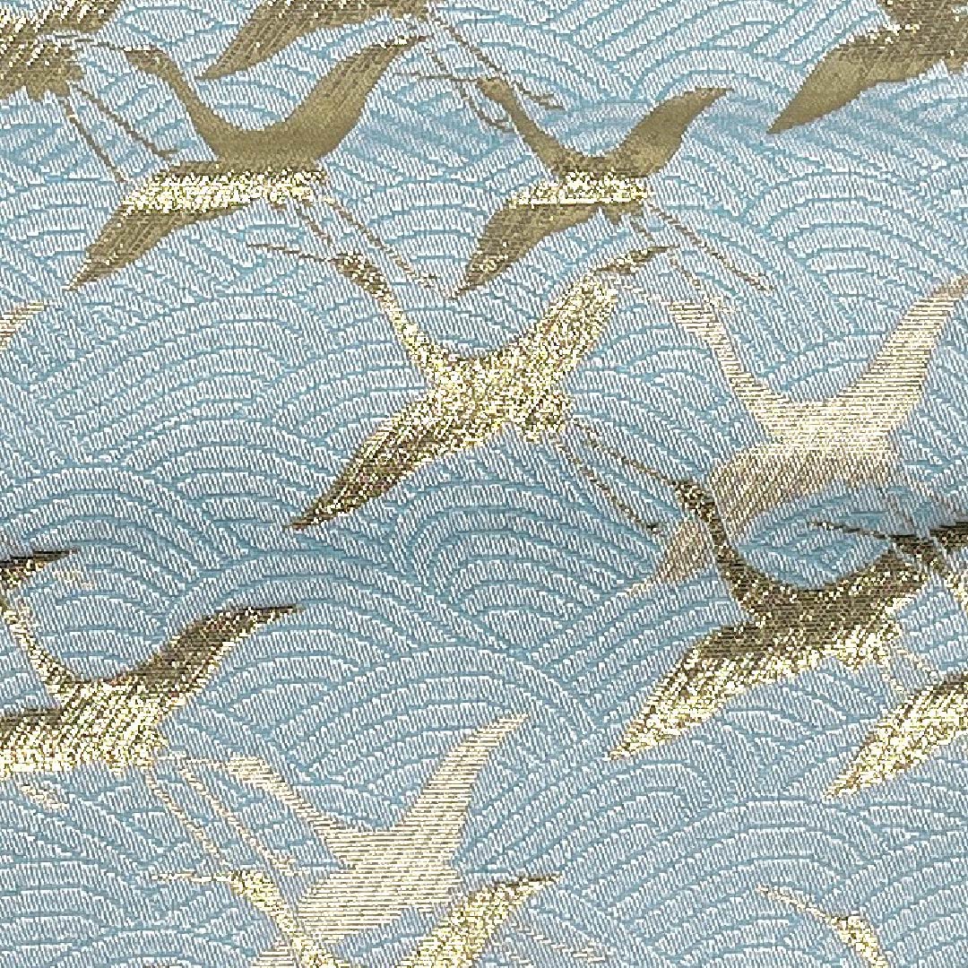 Half-width obi (obi), polyester, Kamenozoki (bottle-peeping) color, crane, Seigaiha (wave pattern), bundled noshi (noshi) design, reversible, length 344cm, light blue, rank S, product number 1125002072324
