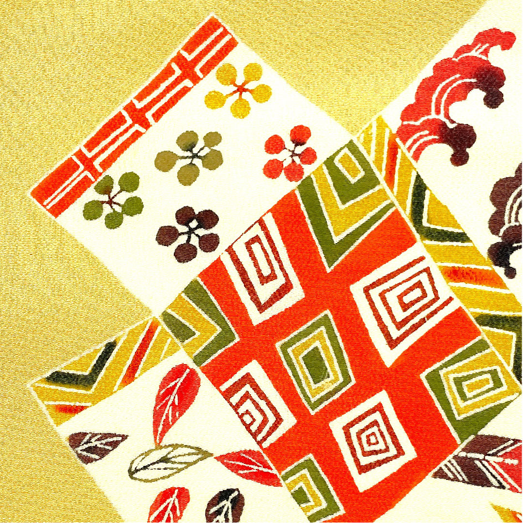 Nagoya obi, Kyoto Bingata dyed obi, crepe, auspicious pattern, obi length 360.5cm, pure silk, A rank, point pattern, casual, yellow, 1124001983323, Nagoya style