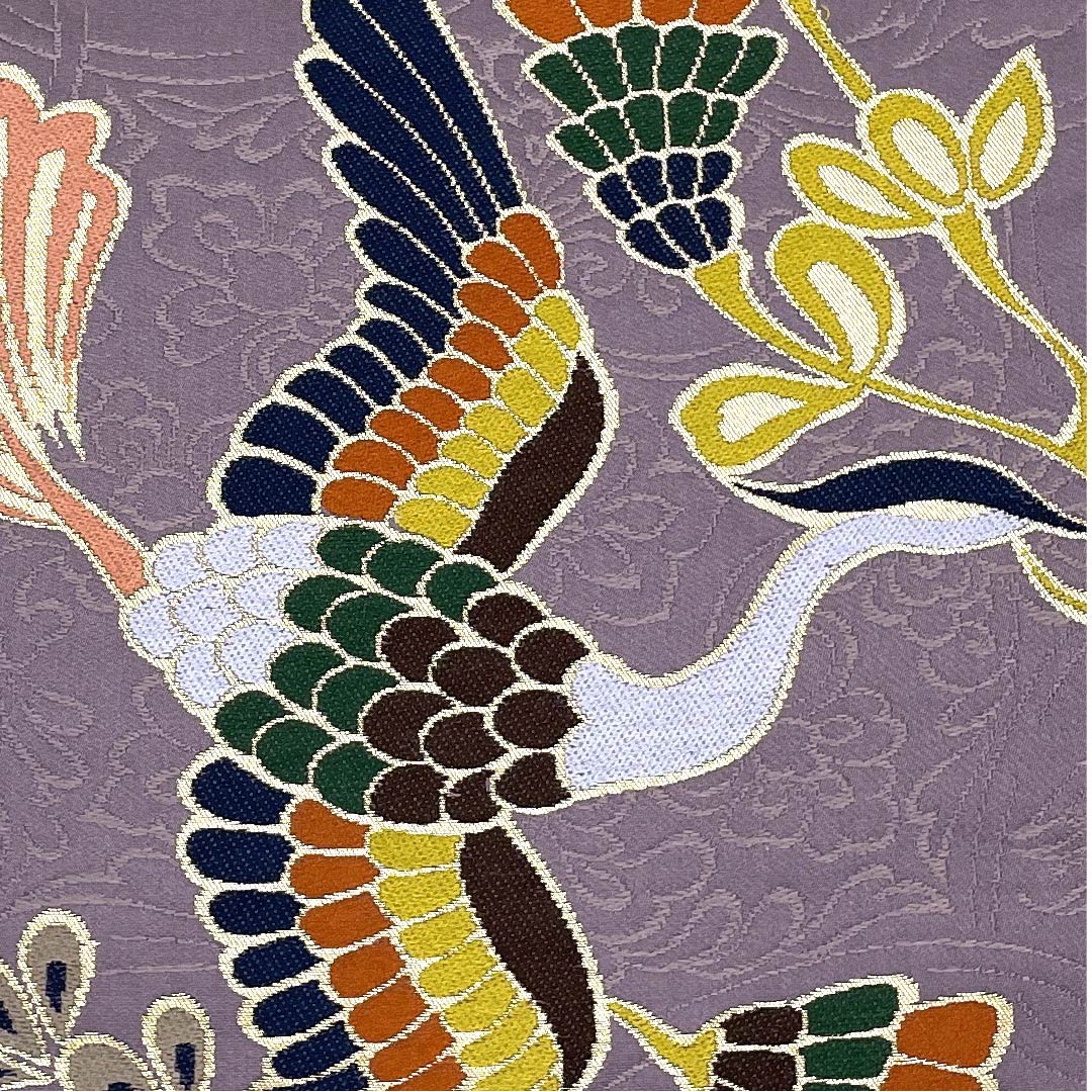 Fukuro Obi (light purple obi) for long-sleeved kimono, Shirayaen Oba, bird and flower, obi length 427cm, pure silk, S rank, six-pass, formal, purple, 1123009482320