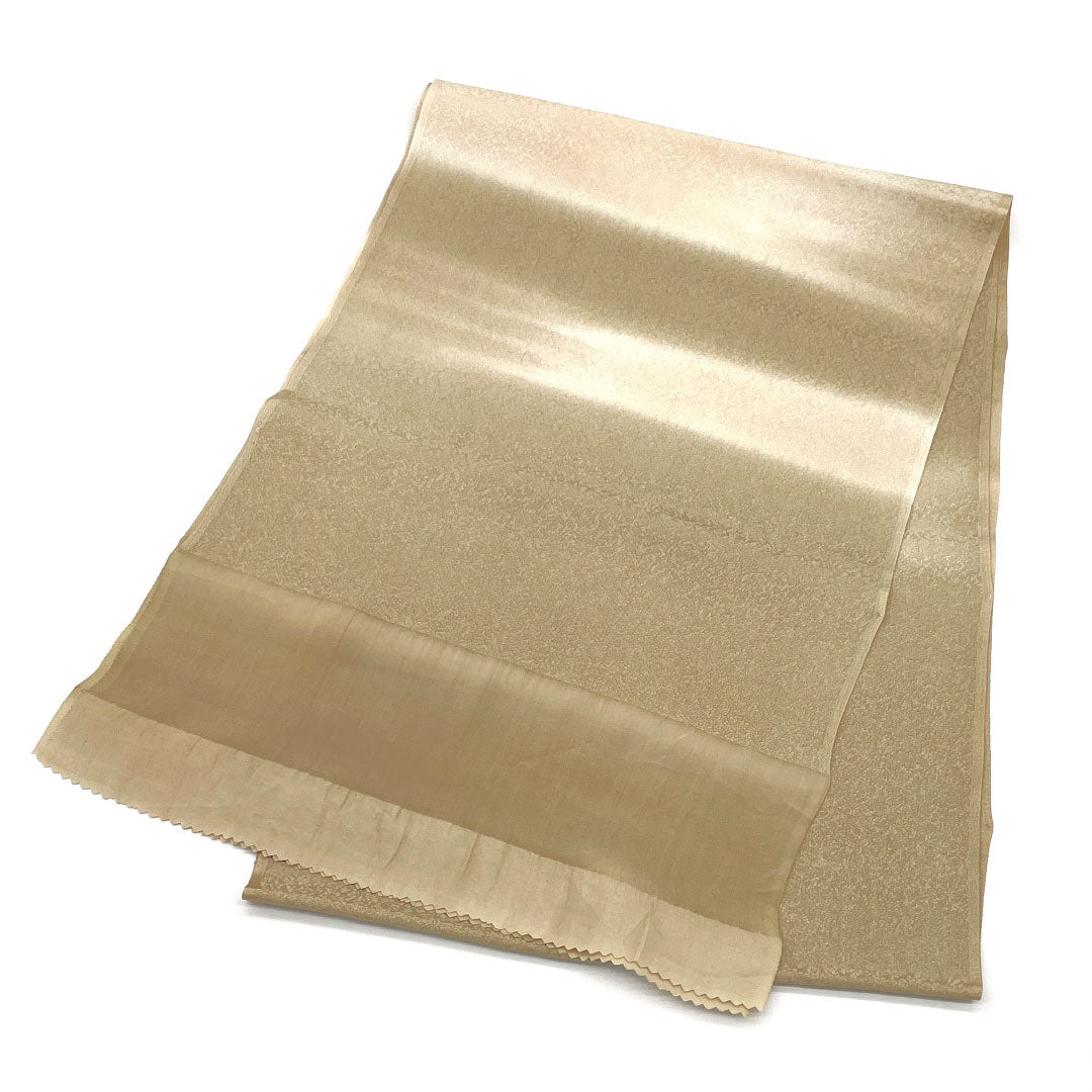 S-Rank Silk Obiage (Semi-Formal) - Flaxen and Tonokoiro (Smooth Polished) - Gradient Pattern - Classic Beige - Length: 172cm, Width: 30cm