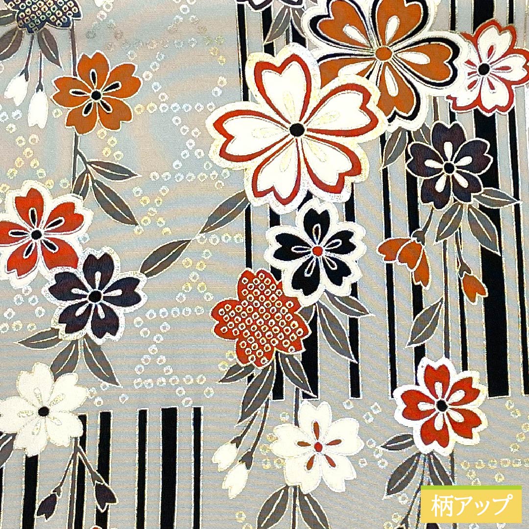 名古屋帯 ポリエステル Aランク 白鼠色(しろねずいろ) 染め帯 古典柄 桜 帯丈360cm 全通 セミフォーマル グレー系 1124010883322 開き仕立て