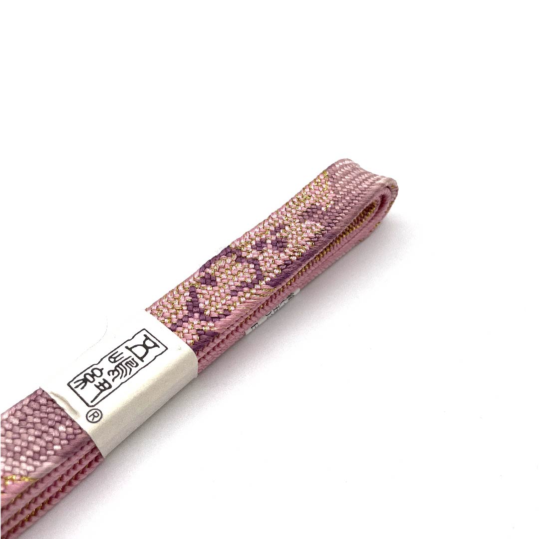 (新古品) 帯締め 正絹 四分紐 洎夫藍色(さふらんいろ) 五嶋紐 江戸組紐 金属糸使用 長さ約165cm 幅約1.7cm セミフォーマル Sランク ピンク系 1135002452313