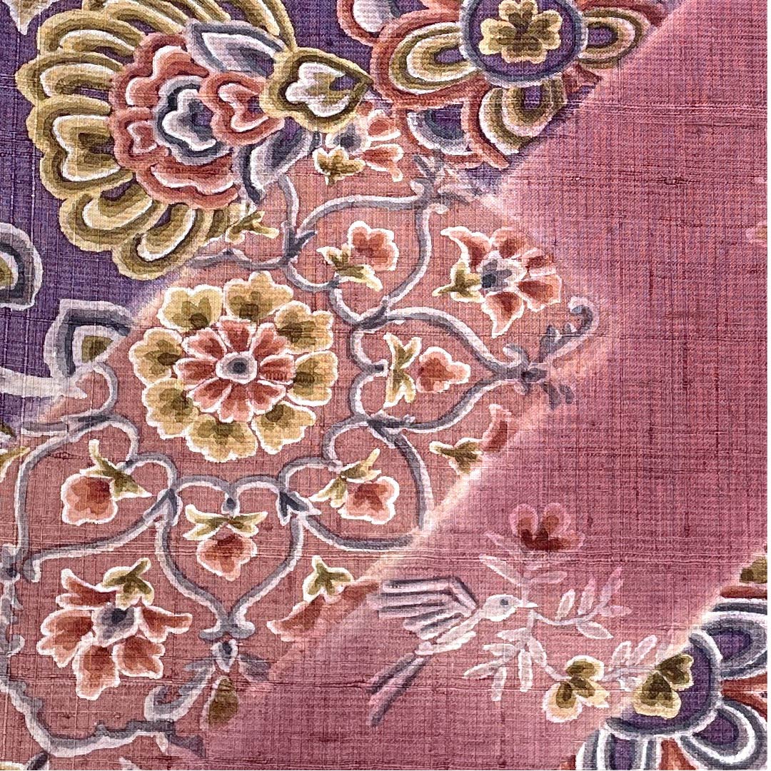 袋帯 蘇芳色(すおういろ) 紬地 唐花模様 小鳥模様 帯丈439cm 正絹 Sランク ポイント柄 カジュアル 紫系 1123009422320