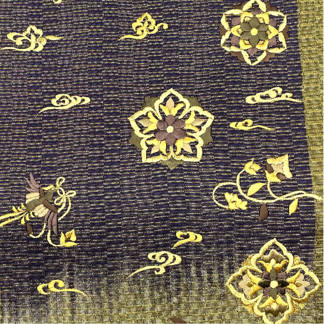 Embroidered Fukuro Obi with Flower and Bird Pattern, Length 440cm, Pure Silk, S Rank, Point Pattern, Semi-Formal, Green, 1123004652319