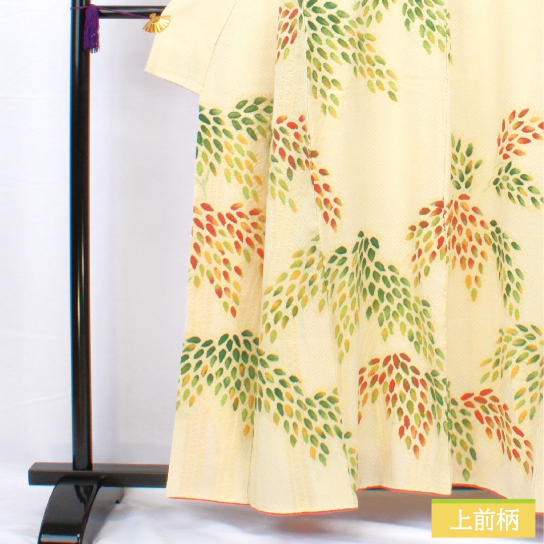 Homongi, pure silk, lined, length 160.5cm, sleeve length 64.5cm, pale yellow, all-dyed, abstract pattern, S rank, yellow, 1112005552423