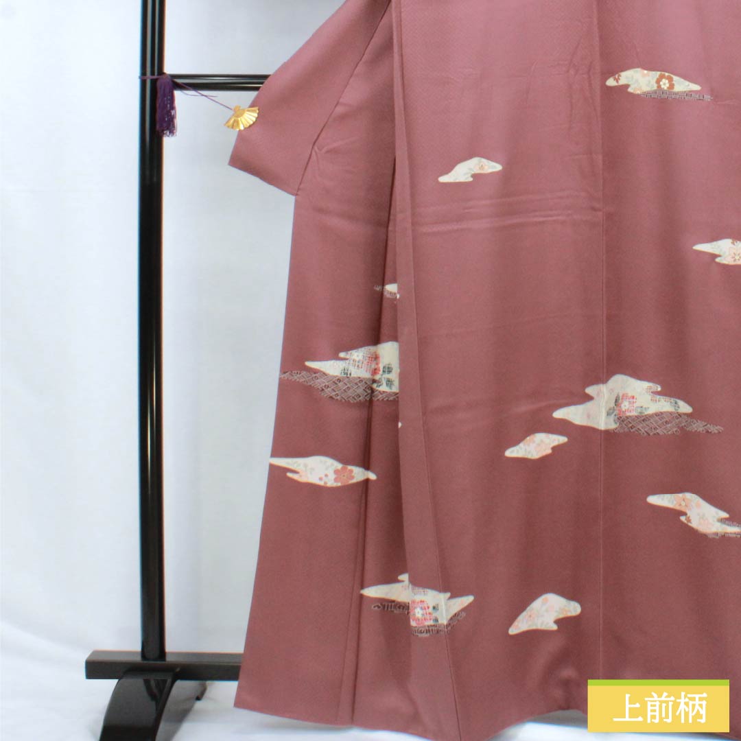 Visiting Kimono, Pure Silk, S Rank, Lined, Length 162.5cm, Sleeve Length 62cm, Benitobiiro (Red Tobiiro) with Kyoto Yuzen Auspicious Motifs, Red Tsukesage, Product Number 1112006572412