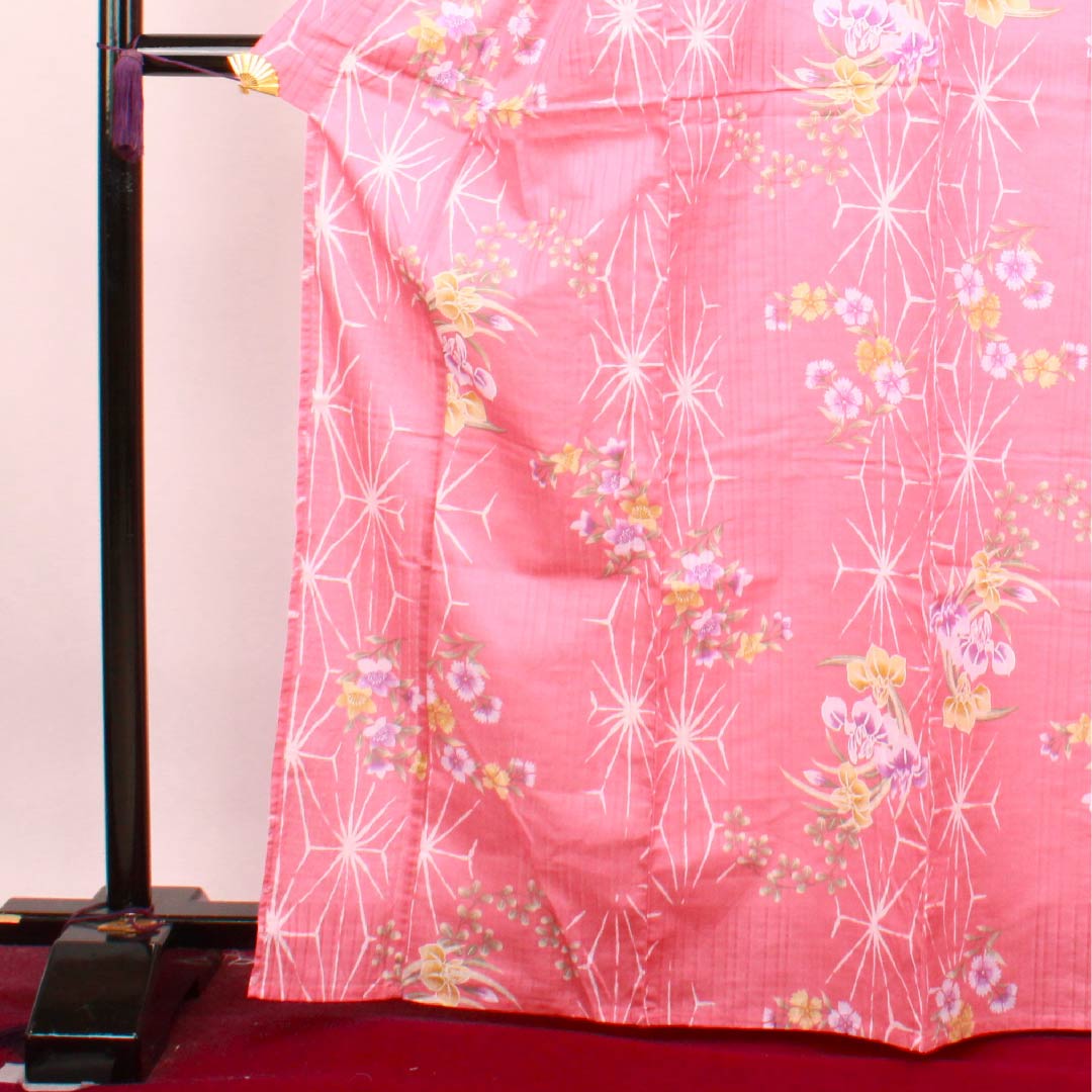 Yukata, Choshun-iro, Iris, Pink, Asanoha, Cotton, S-Rank, Single Layer, Length 167cm, Sleeve Length 66cm, Pink, 1118004202513