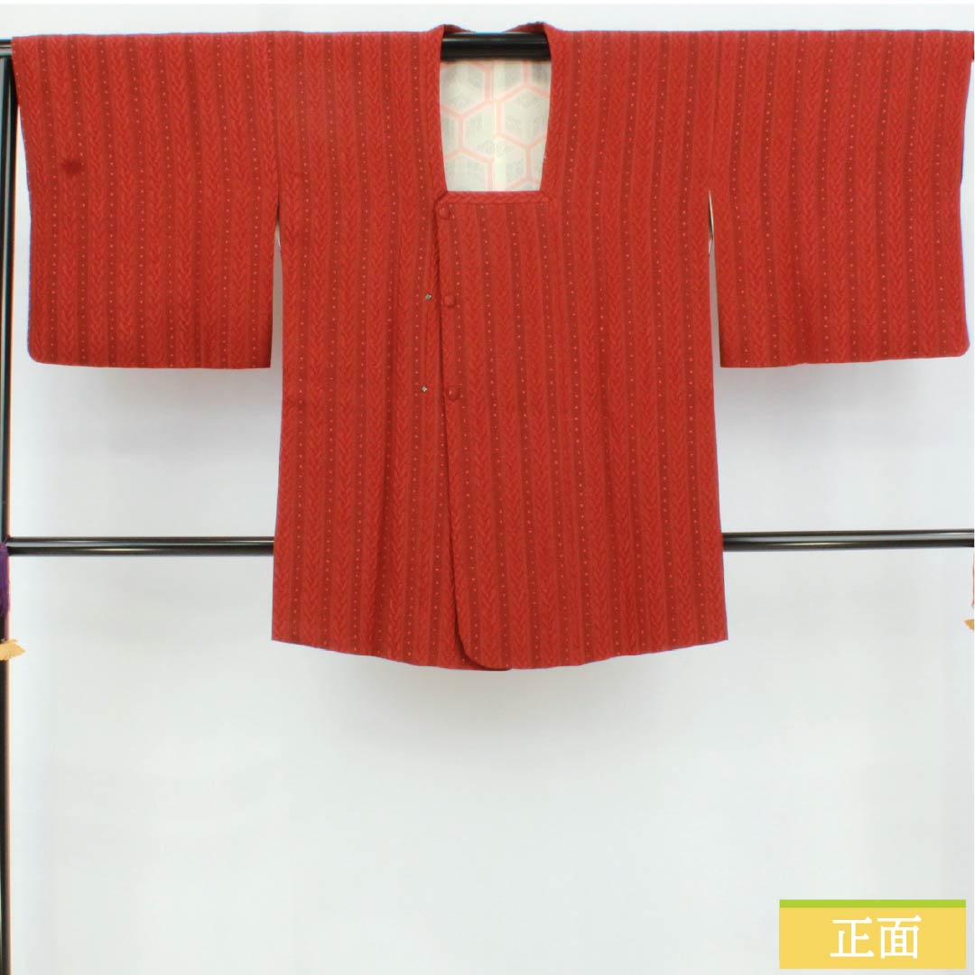Michiyuki Coat, Pure Silk, S-Rank, Length 81cm, Sleeve Length 63.5cm, Benikabairo (Red Birch Color), Yoshiwara Tsunagi (Yoshiwara Coverall), Lined, Red, Item Number 1117001202912