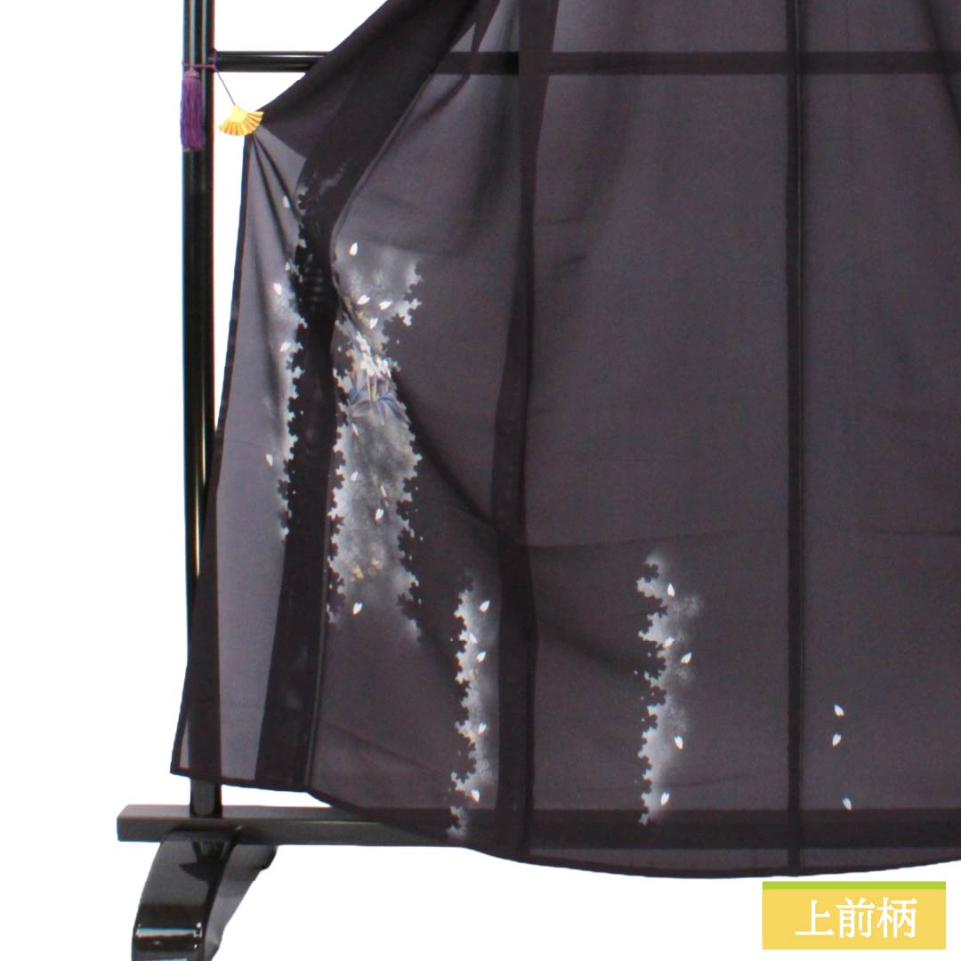 Summer Formal Silk Kimono, S Rank, Length 162.5cm, Sleeve-to-Sleeve 65cm, Dark Purple, Tsukesage, Cherry Blossom and Floral Pattern, Ro, Purple Tones, 1132003612420