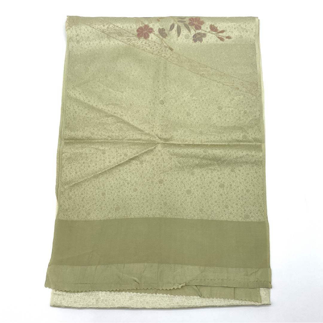Obiage, pure silk, semi-formal, urayanagi-iro (back willow color), floral pattern, classic pattern, length 168cm, width 29cm, S rank, green, 1136000542919