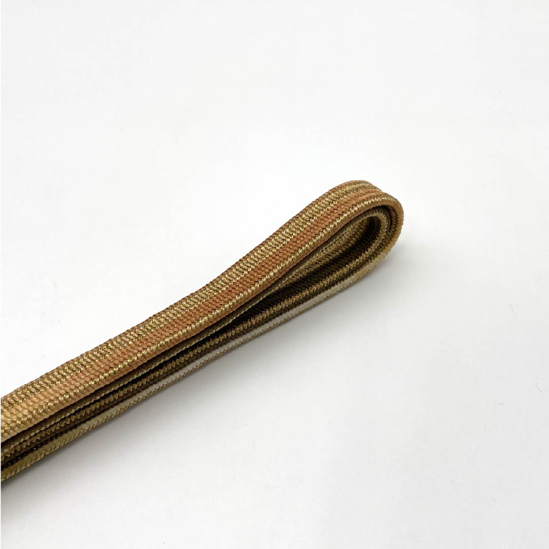 (Brand New) Silk Obi-jime (Sash Band) in Utsubu-iro (Sky Gallnut Color) by Hirata Braided Cord, Kai-no-Kuchi Striped Yugen Dye, with Twisted Tassels, Approximately 159.5cm Long, Approximately 1.6cm Wide, Semi-Formal, Brown, Product Number: 1135005101314