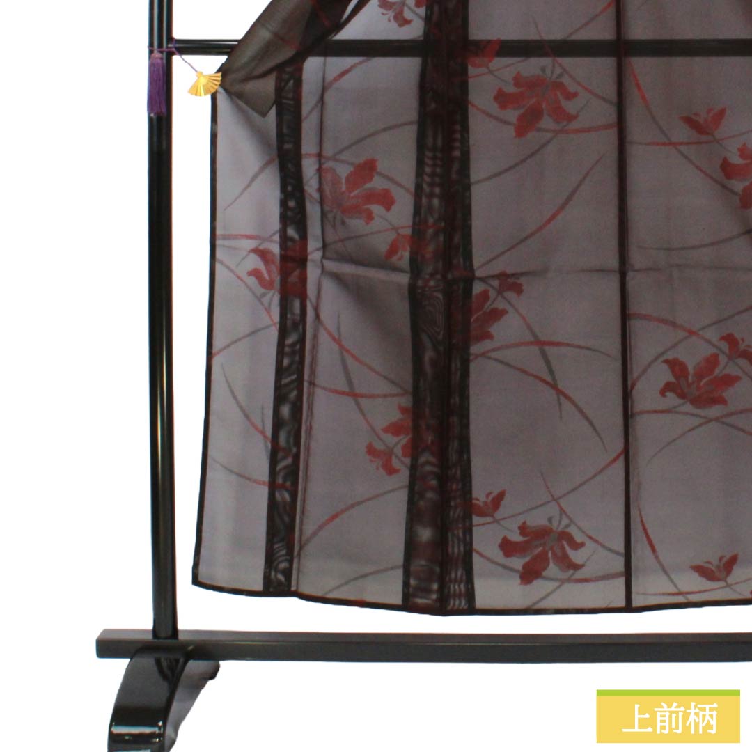 夏物 正絹 お召 Bランク 身丈155.5cm 裄丈62.5cm 暗紅色(あんこうしょく) 露芝 草花模様 紗 赤系 1132004264312