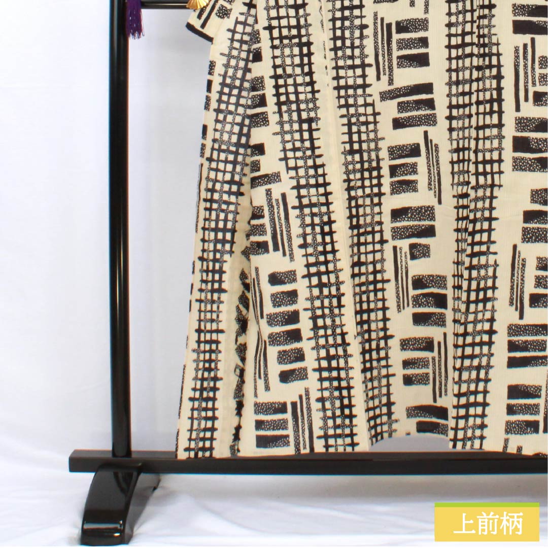 Men's yukata, cotton-linen blend, length 154cm, sleeve length 71.5cm, A rank, unlined, beige (tonoko-iro), geometric pattern, 1118005423225