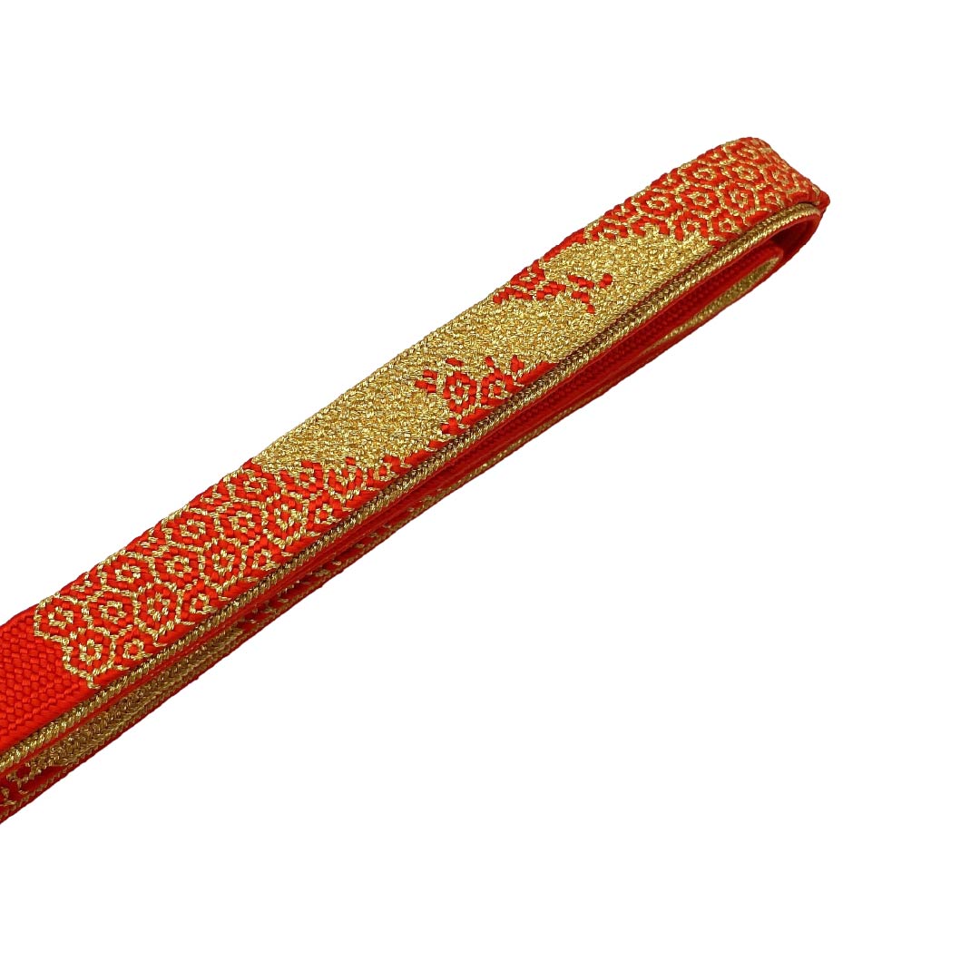 帯締め 正絹 Sランク 赤色(あかいろ) 平組 亀甲模様 長さ約161cm 幅約1.8cm フォーマル 赤系 1135006302312