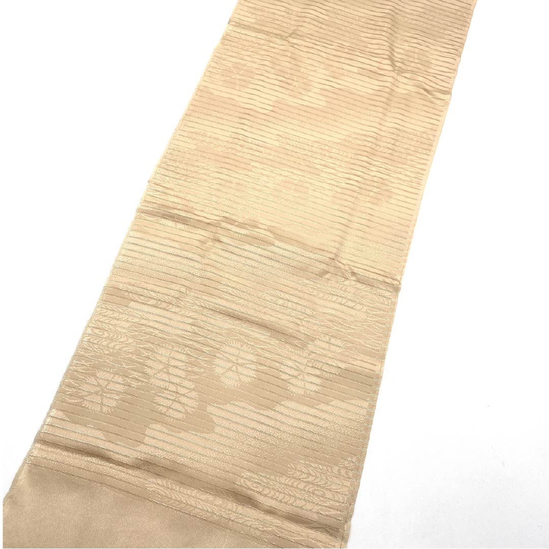 Semi-formal silk obiage (sash sash), light-colored (usunikuiro) pongee, summer wear, pink (nadeshiko) pattern, approximately 176cm long and 30cm wide, S rank, beige, product number 1136000682925