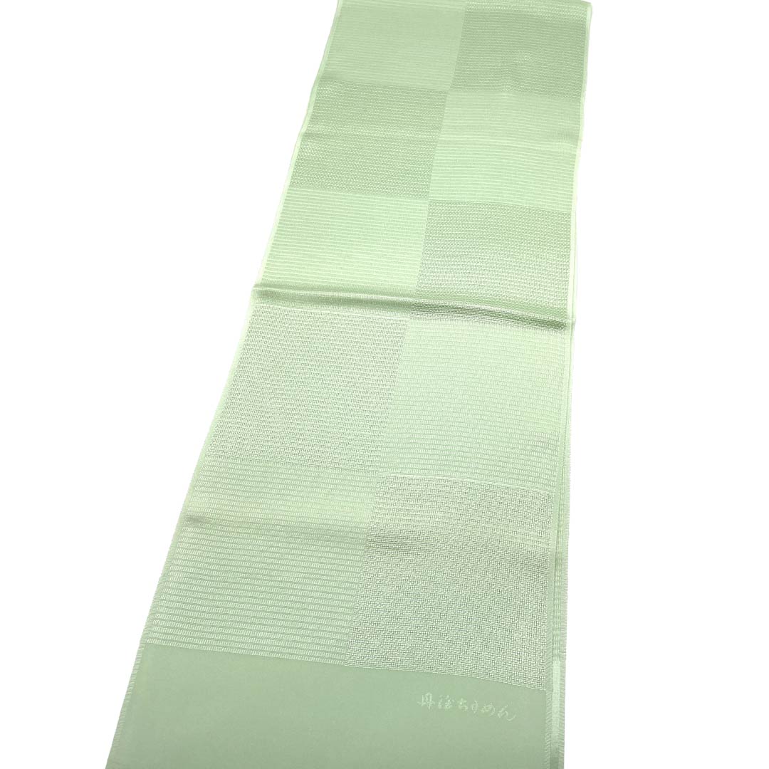 Unused (New Old Stock) Obiage Silk NEW Rank Casual Light Green Tango Chirimen Ichimatsu Pattern Classic Pattern Length approx. 184cm Width approx. 28.5cm Green Tone 1136003281919