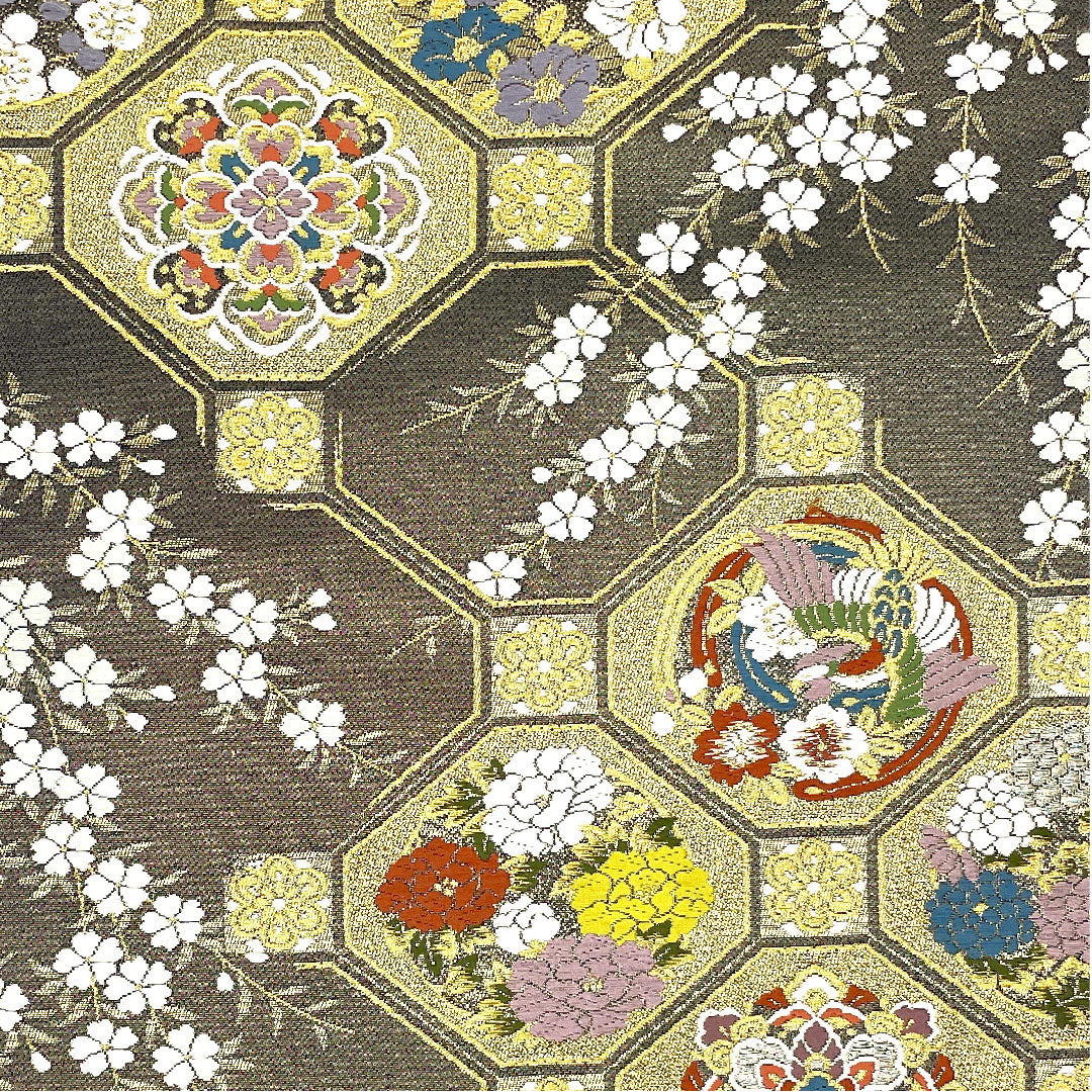 【未仕立】袋帯 正絹 NEWランク 全通全景 三十六歌仙文様 千紫萬紅 帯丈454cm 全通 フォーマル グレー系 1123003581422