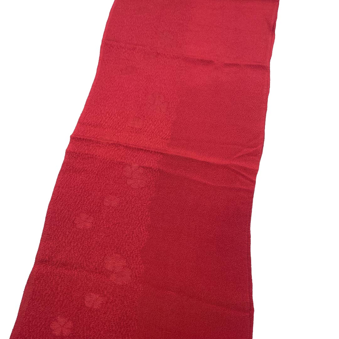 帯揚げ 正絹 Sランク セミフォーマル 真紅色(しんくいろ) ちりめん地 花 金糸 長さ約165cm 幅約27.5cm 赤系 1136004872912