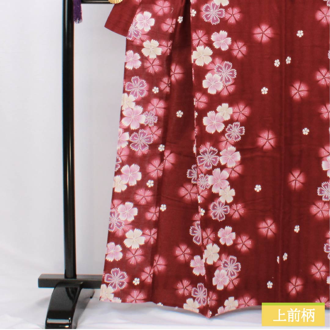 Cotton Yukata, Length 164cm, Sleeve Length 65cm, S Rank, Single Layer, Deep Scarlet Red, Pink, 1118006412412