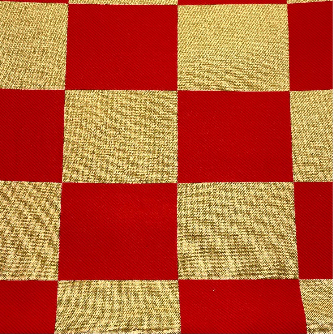 Gold-colored Fukuro Obi for Furisode, Checkered, Length 440cm, Pure Silk, S-Rank, Six-way, Formal, Gold-based, 1123006222321