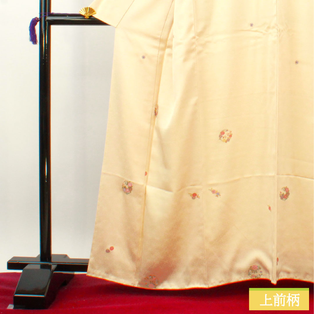 小紋 正絹 身丈162cm 裄丈64cm 袷 薄肉色(うすにくいろ) 京友禅 刺繍 Bランク クリーム系 1115004204415
