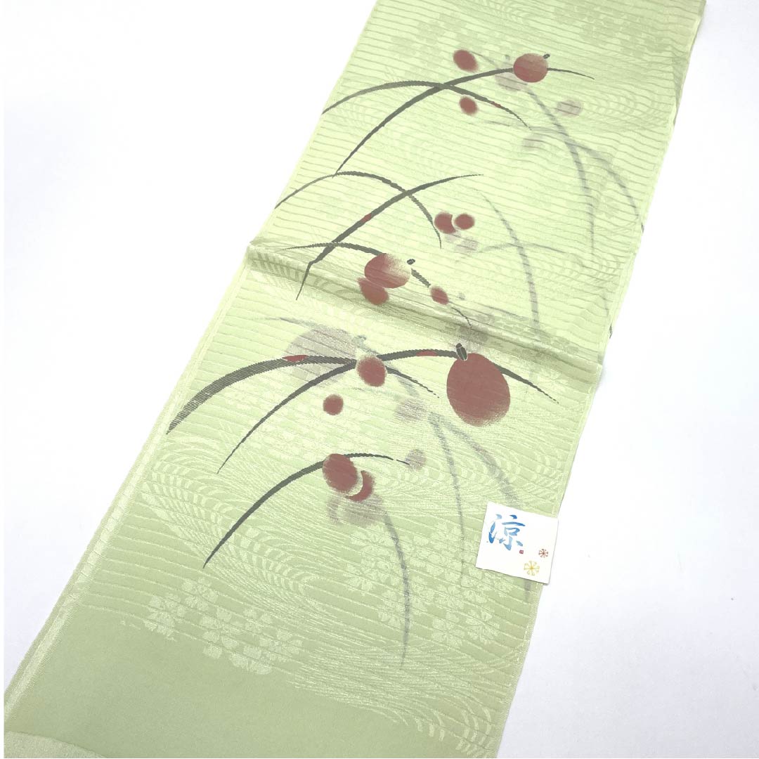 (New) Obiage, pure silk, semi-formal, light willow color, summer, firefly, length 166cm, width 28cm, new rank, green, 1136000811919