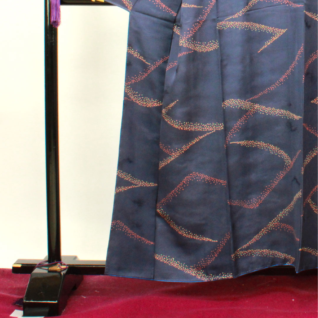 Komon, Length 158cm, Sleeve length 63.5cm, Lined, Blue-brown, Abstract pattern, Pure silk, A rank, Navy blue, 1115003493318