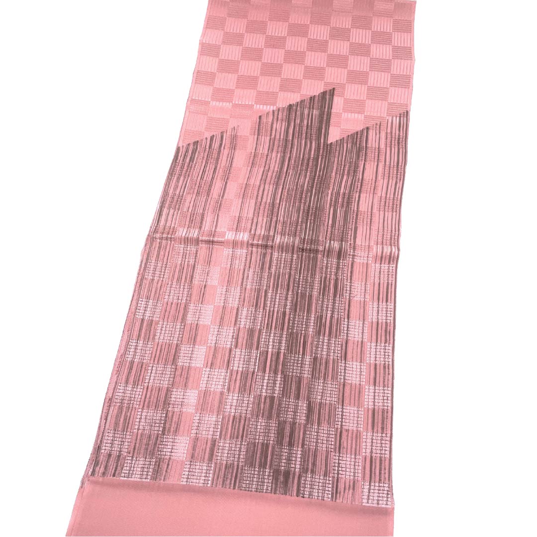 (新古品)帯揚げ 正絹 NEWランク カジュアル 浅紅色(あさべにいろ) 市松 縞 幾何学模様 長さ約178cm 幅約29.5cm ピンク系 1136003231913