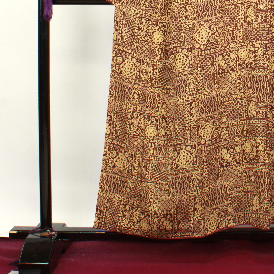 Komon, Length 156cm, Sleeve length 63.5cm, Awase, Iron black, Abstract pattern, Pure silk, S rank, Brown, 1115003422314